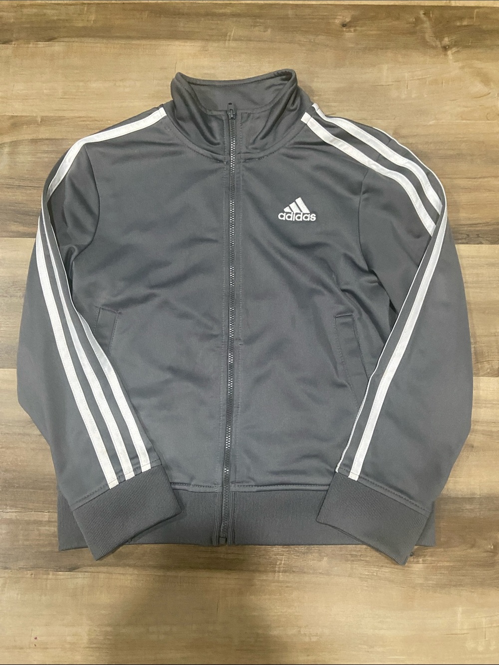 adidas Kids Charcoal Gray Track Jacket with White Stripes